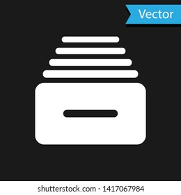 White Drawer with documents icon isolated on black background. Archive papers drawer. File Cabinet Drawer. Office furniture.  Vector Illustration
