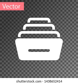 White Drawer with documents icon isolated on transparent background. Archive papers drawer. File Cabinet Drawer. Office furniture.  Vector Illustration
