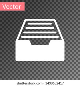 White Drawer with documents icon isolated on transparent background. Archive papers drawer. File Cabinet Drawer. Office furniture.  Vector Illustration