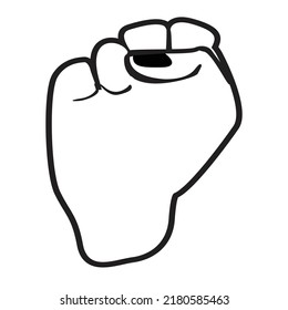 A White Drawing In Black Outline Of A Power Fist Isolated On A White Background