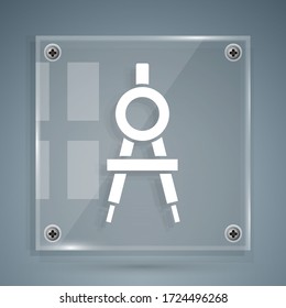 White Drawing compass icon isolated on grey background. Compasses sign. Drawing and educational tools. Geometric instrument. Square glass panels. Vector Illustration - Powered by Shutterstock - Get 15% off with code: PIKWIZARD15