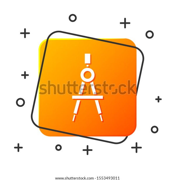 White Drawing compass icon\
isolated on white background. Compasses sign. Drawing and\
educational tools. Geometric instrument. Orange square button.\
Vector Illustration