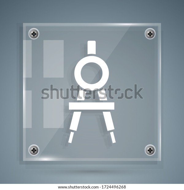 White Drawing compass icon\
isolated on grey background. Compasses sign. Drawing and\
educational tools. Geometric instrument. Square glass panels.\
Vector Illustration