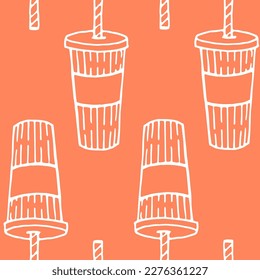 white drawing cup pattern on orange