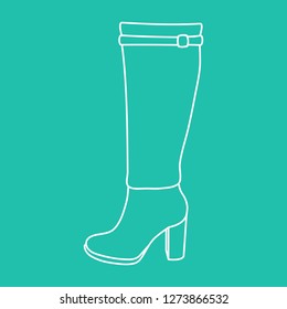 White drawing knee high boots on a turquoise background.