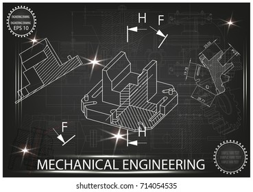 white drawing on a black background, engineering
