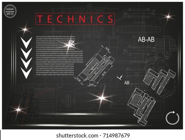 white drawing on a black background, engineering