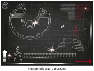 white drawing on a black background, engineering