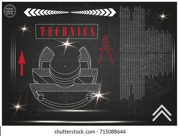 white drawing on a black background, engineering