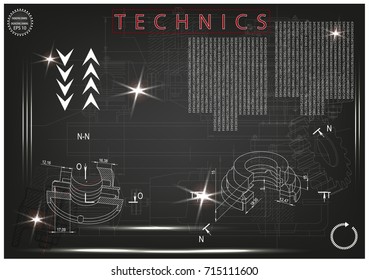 white drawing on a black background, engineering