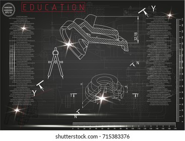 white drawing on a black background, engineering