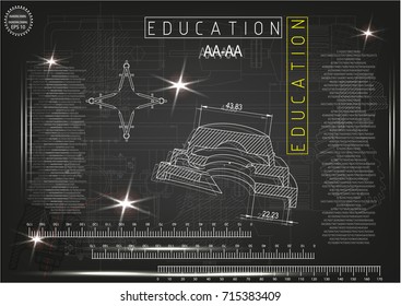 white drawing on a black background, engineering