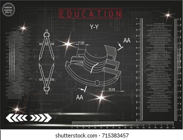 white drawing on a black background, engineering