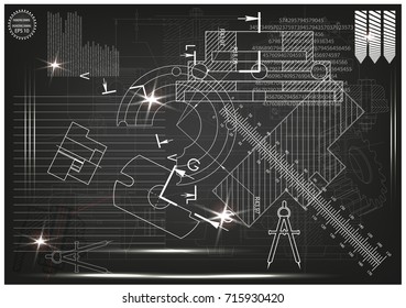 white drawing on a black background, engineering