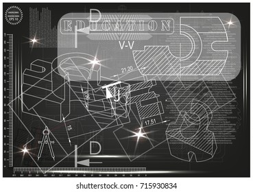 white drawing on a black background, engineering