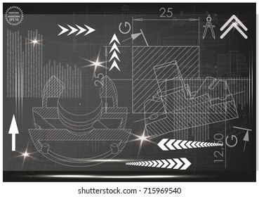 white drawing on a black background, engineering