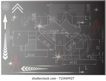 white drawing on a black background, engineering