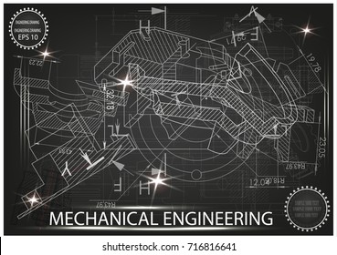 white drawing on a black background, engineering