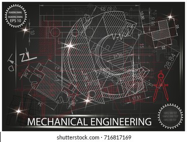 white drawing on a black background, engineering