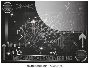 white drawing on a black background, engineering