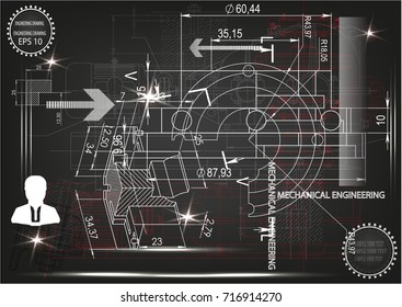 white drawing on a black background, engineering