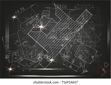 white drawing on a black background, engineering