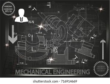 white drawing on a black background, engineering