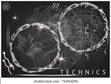 white drawing on a black background, engineering