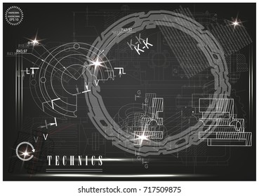 white drawing on a black background, engineering