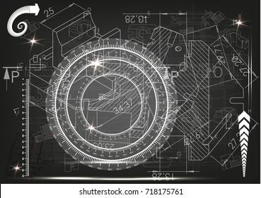 white drawing on a black background, engineering