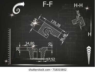 white drawing on a black background, engineering