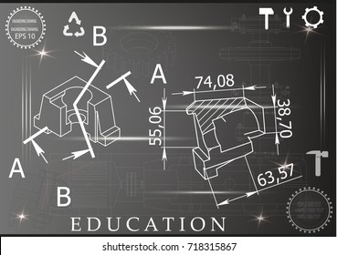white drawing on a black background, engineering