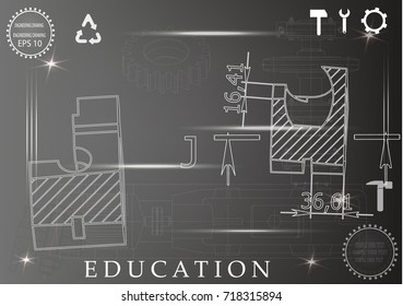 white drawing on a black background, engineering