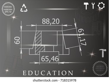 white drawing on a black background, engineering