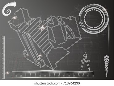 white drawing on a black background, engineering