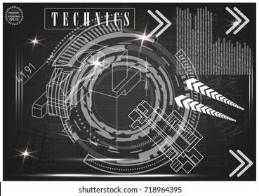 white drawing on a black background, engineering