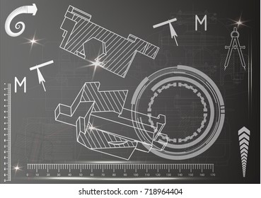 white drawing on a black background, engineering