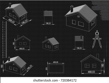 White drawing on black background, engineering, line