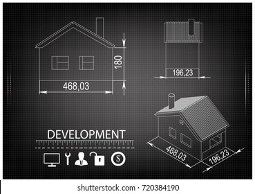 White drawing on black background, engineering, line