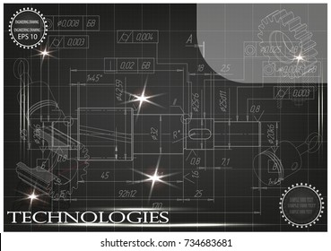 white drawing on a black background, engineering