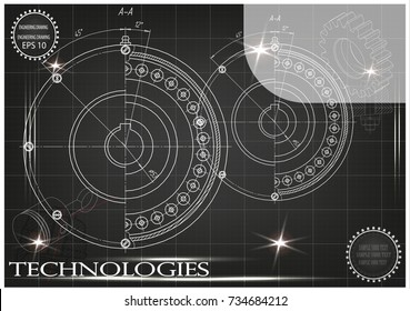 white drawing on a black background, engineering