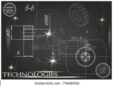 white drawing on a black background, engineering