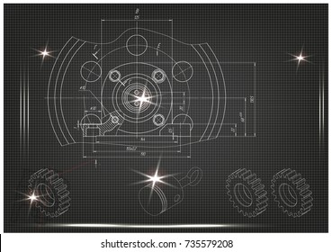white drawing on a black background, engineering