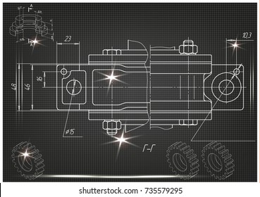 white drawing on a black background, engineering