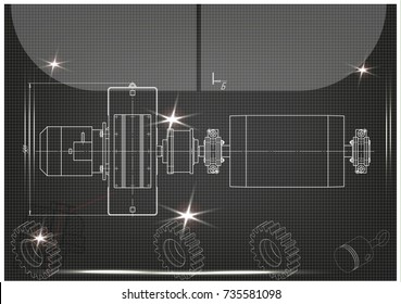 white drawing on a black background, engineering