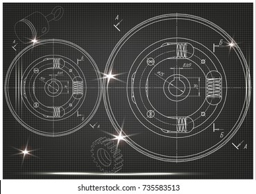 white drawing on a black background, engineering