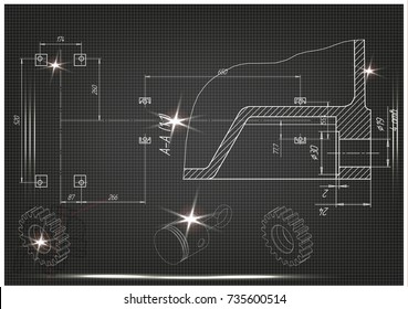 white drawing on a black background, engineering