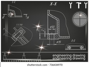 white drawing on a black background, engineering