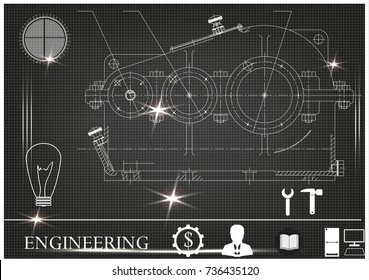 white drawing on a black background, engineering