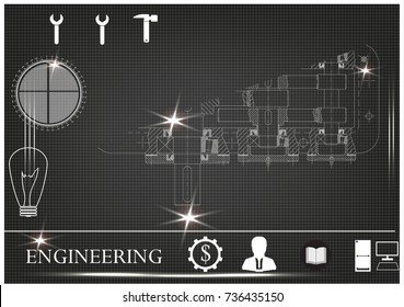 white drawing on a black background, engineering